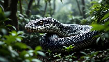 Obraz premium Majestic Serpent in Lush Rainforest