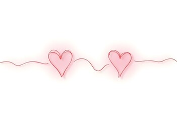 Two pink hearts continuous wavy line art drawing on white background. Happy Valentine's day header or banner or letter template. Vector illustration
