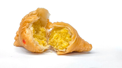 curry puff pastry isolated on white background. Snacks in Thailand. Bean Paste Pastries