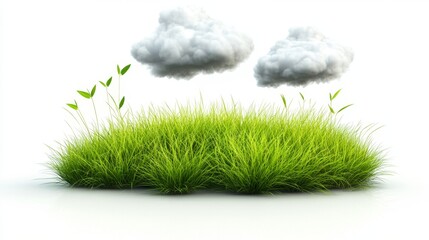 Serene Green Grass and Soft Clouds in Minimalist Cartoon Style for Design Projects