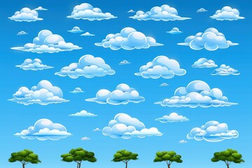 Cloudy skies and green trees nature scene illustrative landscape bright day scenic view airy atmosphere