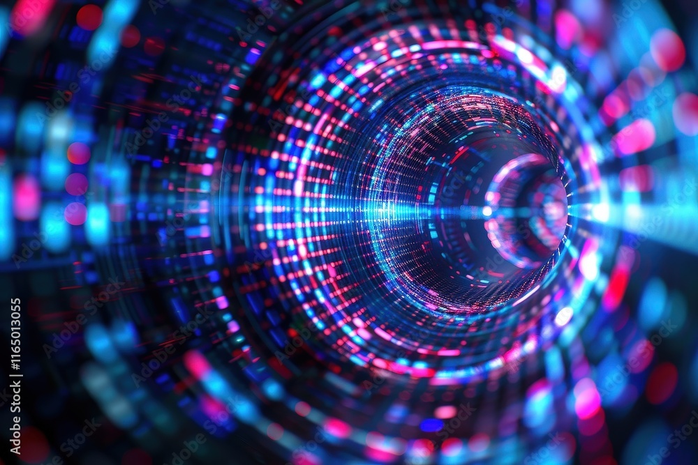 Poster dynamic digital tunnel visualization abstract realm graphic art futuristic environment close-up view
