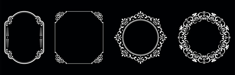 Set of decorative frames Elegant vector element for design in Eastern style, place for text. Floral black and white borders. Lace illustration for invitations and greeting cards.