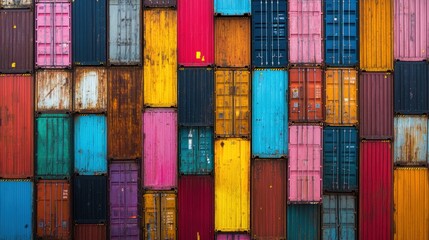 Fototapeta premium Wall of Colorful Shipping Containers