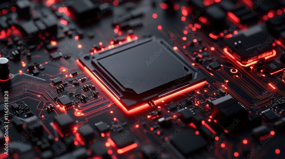 Aufkleber a close-up of a circuit board with glowing red lights. ideal for tech backgrounds websites presentat