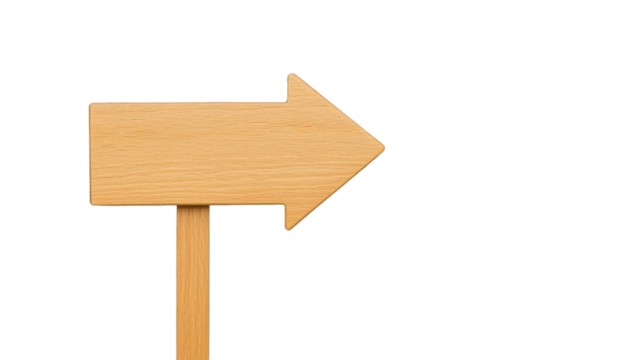 Wooden Directional Arrow Sign on a White Background for Guidance and Navigation Purposes in Various Settings or Designs
