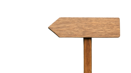 Wooden Directional Arrow Sign on Isolated Background for Guidance and Navigation in Outdoor and Indoor Settings
