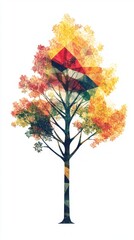 Fototapeta premium Geometric Autumn Tree: A Colorful Abstract Landscape Design