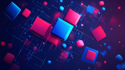 Abstract composition of colorful geometric shapes in a digital space.
