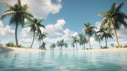 Fototapeta premium Serene Tropical Beach with Palm Trees and Calm Blue Waters