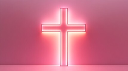 Obraz premium Illuminated Pink Cross Against Pink Wall