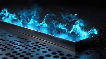 A glowing blue flame effect on a metallic surface, creating a futuristic ambiance.