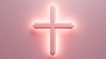 Obraz premium Illuminated Pink Cross Against a Pastel Background