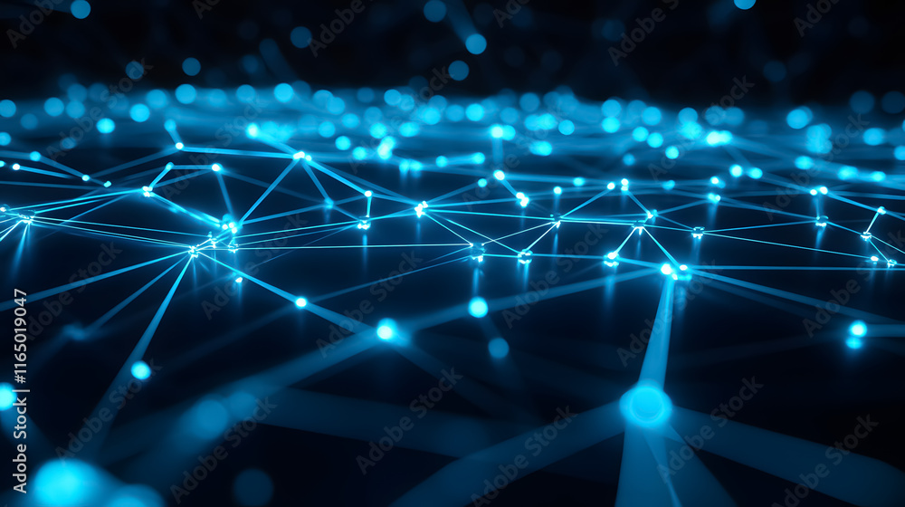 Aufkleber an abstract digital network connection is rendered in blue, showcasing modern technology.