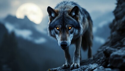 Majestic Grey Wolf at Night
