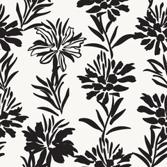 Monochrome Botanical Floral Seamless Pattern Design