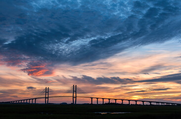 Sidney Lanier Bridge Silhouetted at Sunset, Brunswick, Georgia