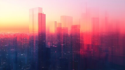 Fototapeta premium Futuristic Cityscape at Sunset Glowing Towers