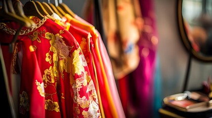 Obraz premium Backstage dressing room filled with colorful costumes and props, symbolizing creativity, preparation, and the magic of transformation in performing arts