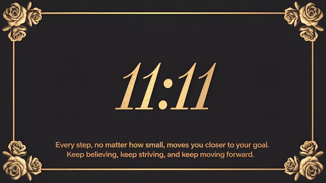 Inspirational quote artwork featuring "Every step, no matter how small, moves you closer to your goal" with 11:11 for motivation and mindfulness.