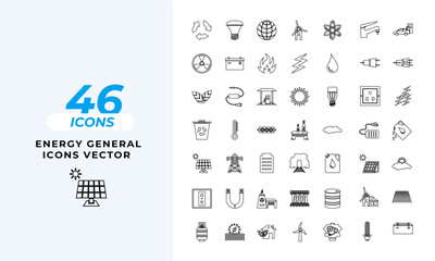 A set of line icons related to Energy General Icons.  alternative, bio, coal, eco, ecology, efficiency, electric, electricity, energy, and so on others.