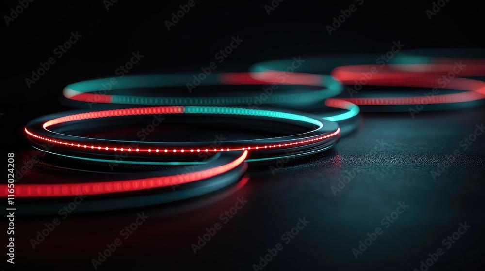 Poster noise abstract background idea. colorful light rings glowing in dark for futuristic design or tech b