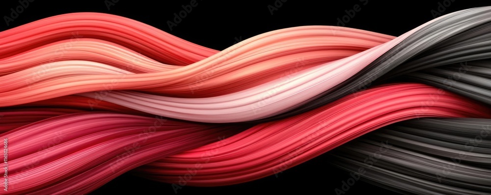 Poster Noise abstract background idea. Dynamic, flowing lines in red and black create an abstract wave pattern.