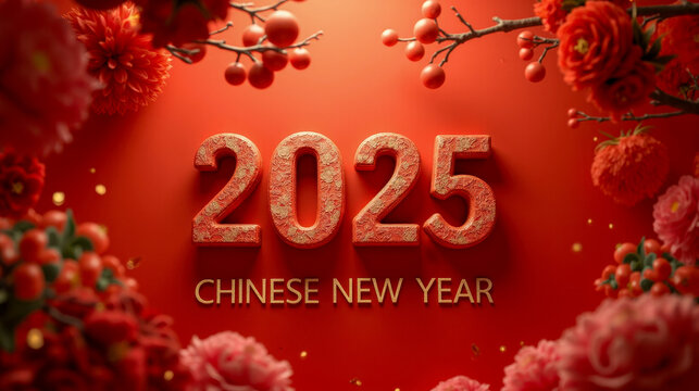 Chinese New Year 2025 celebration red background lanterns fireworks traditional decorations festive atmosphere culture joy prosperity happiness