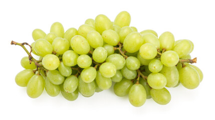 Fresh green grapes on white background, close-up of juicy fruit bunch, healthy snack, ripe and delicious, organic produce, vibrant color, natural food