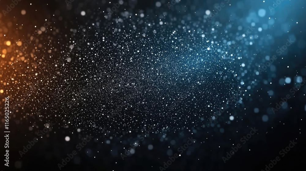 Poster starry abstract background idea. a vibrant fantasy background with glowing particles in blue and ora