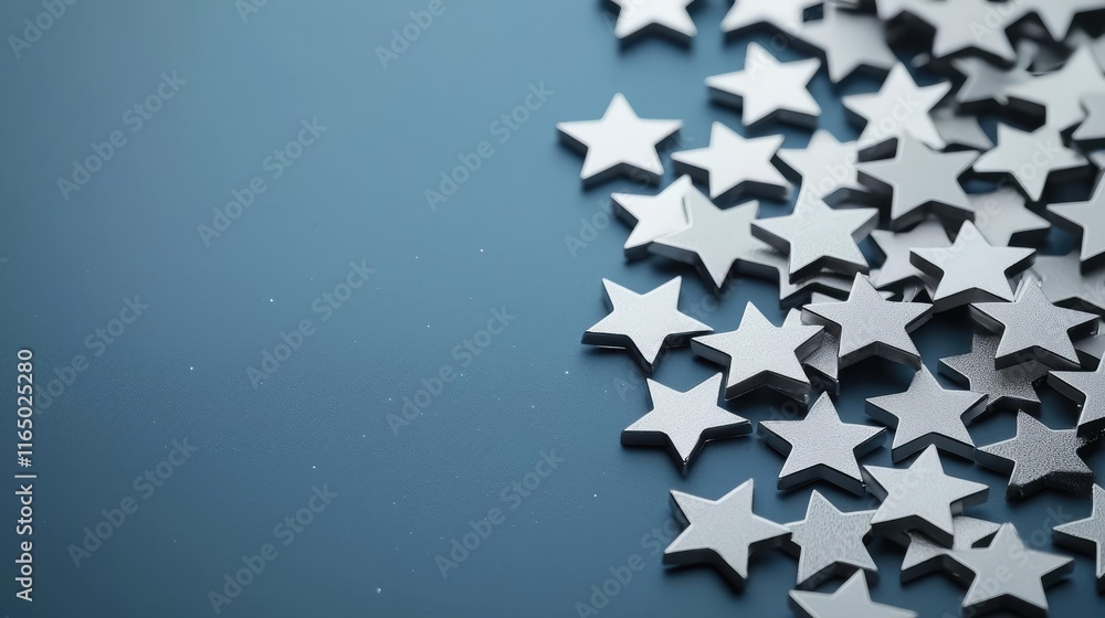 Poster starry abstract background idea. silver stars scattered on a blue background, perfect for decoration