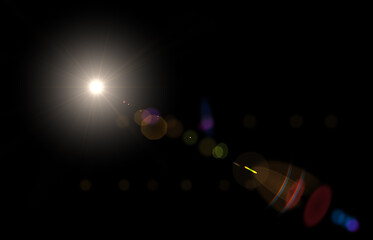 Lens flare, glow light effect on black. rays light effects, overlays or flare for design. screen...