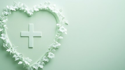 Fototapeta premium White Floral Heart Encircling a Cross