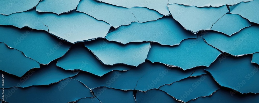 Poster Torn abstract background concept. Abstract blue texture with peeling layers, showcasing depth and visual intrigue.