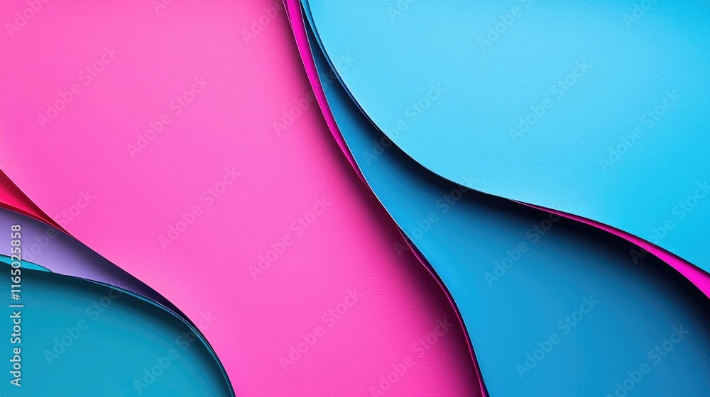 Poster Torn abstract background concept. Vibrant waves of pink and blue paper creating a dynamic abstract background.