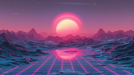 Synthwave Sunset Over Retro Mountains