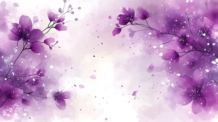 Watercolor Painting of Purple Flowers and Soft Background