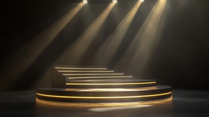 Obraz premium Illuminated podium stage for mockup creative display modern event space stylish design artistic concept