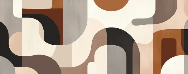A modern abstract design featuring geometric shapes in earthy tones of brown, beige, and black, creating a visually striking pattern.