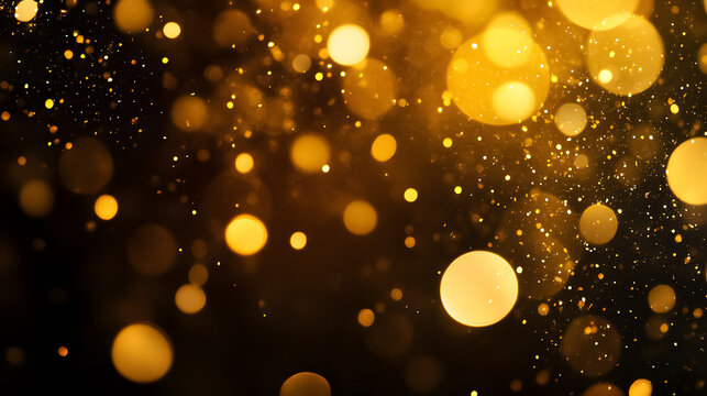 Abstract gold bokeh against a black background