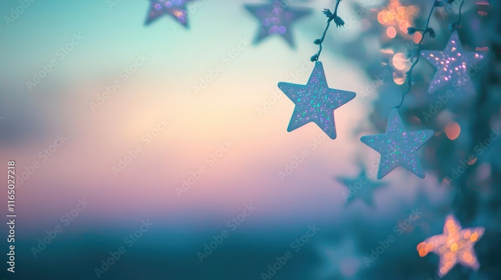 Poster starry abstract background idea. beautiful star-shaped decorations glowing softly against a colorful