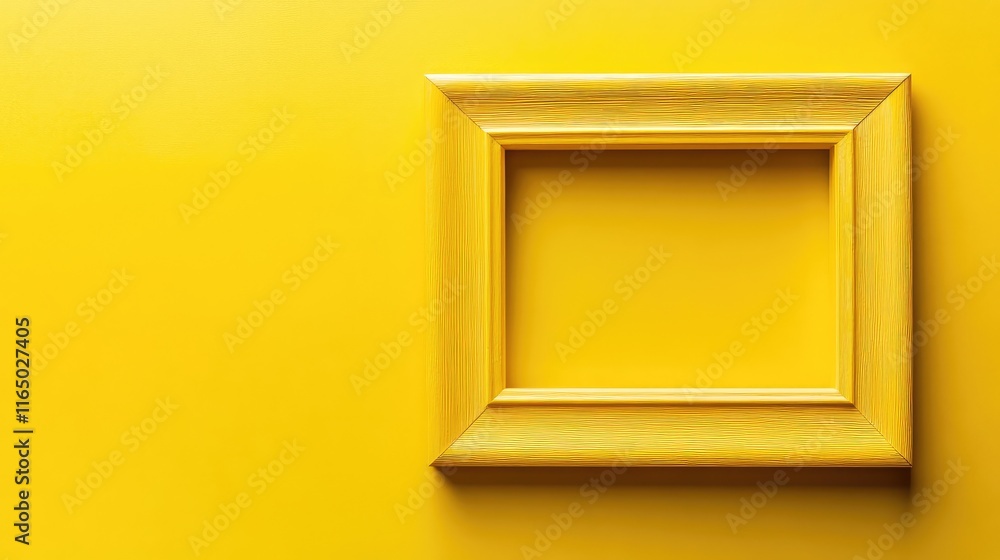 Poster a blank wooden frame resting against a bright yellow background with a minimal and cheerful aestheti