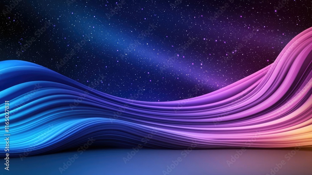Aufkleber starry abstract background idea. vibrant waves of color against a starry night sky, creating a mesme