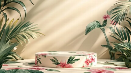 Floral decor presentation platform studio bright environment front view stage for mockup