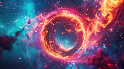 A vibrant cosmic swirl of colors and energy, suggesting a portal or a dynamic universe.