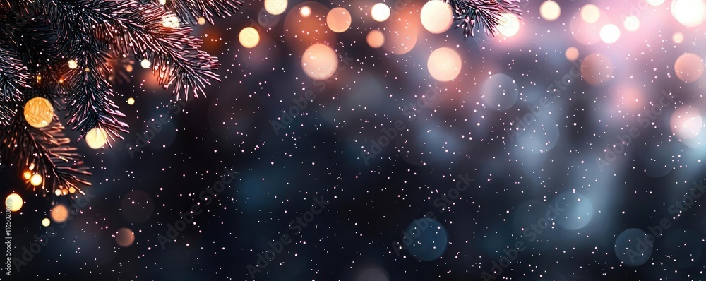 Poster Starry abstract background idea. A festive winter scene with soft snowflakes and glowing lights in a beautiful setting.