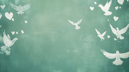 White Doves and Hearts on Teal Background