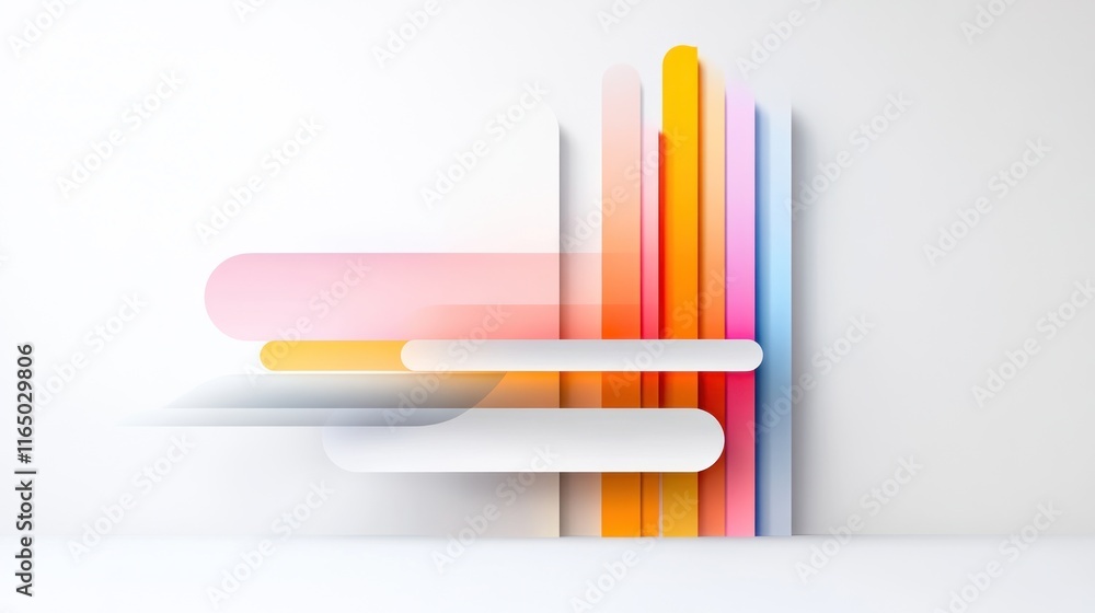 Poster abstract design with colorful shapes and gradients on a white background.
