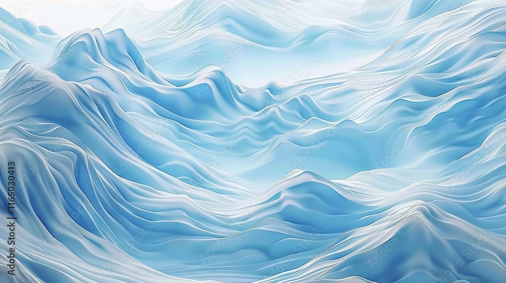 Poster abstract representation of serene, flowing blue mountains creating a calming visual effect.