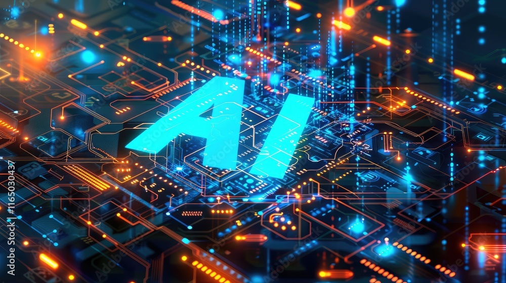 Aufkleber a digital representation of ai with vibrant circuits and glowing elements.